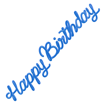 Happy Birthday text in blue cursive lettering - 3D Holidays style illustration