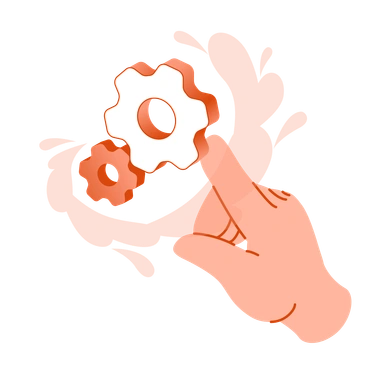 A hand adjusting gears - Orange style illustration