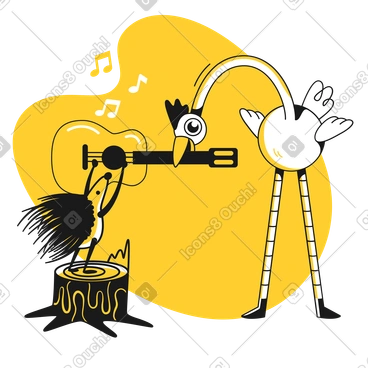 Porcupine playing guitar supported by large bird PNG, SVG