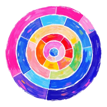 A series of concentric circles is arranged in the center of the image. Each circle is filled with vibrant colors from the color wheel, showcasing the full spectrum from red to violet. The outermost circle features a rough texture that resembles sandpaper, while the next circle has a smooth, glossy finish. The following circle displays a soft, fluffy texture similar to cotton. The next circle presents a metallic sheen, reflecting light in various angles. Finally, the innermost circle has a fabric-like texture, giving it a woven appearance. All textures are clearly defined and contrast with the bright colors surrounding them.