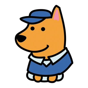 A friendly dog mascot wearing a mailman uniform with a cap and a mailbag slung over its shoulder.