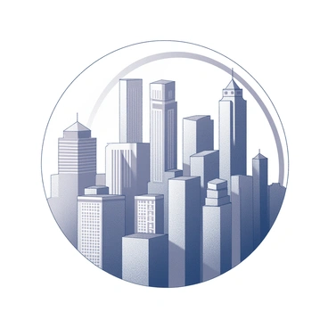 A city skyline featuring a unique arrangement of skyscrapers. The buildings are designed to resemble the continents of a globe, with distinct shapes and heights corresponding to geographical features. Each skyscraper is detailed, showcasing windows and architectural elements that reflect modern design. The skyline has a circular outline, emphasizing the globe-like appearance. The scene captures a clear view of the entire skyline against a simple background, making the globe shape prominent.