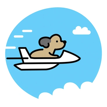 A brown dog with floppy ears is gliding smoothly across a bright blue sky. The dog is positioned comfortably in a sleek, aerodynamic glider that has a shiny surface and a streamlined design. Wispy clouds drift below the glider, contrasting with the clear sky. The dog's expression is focused and joyful as it enjoys the flight. The glider has a simple, minimalistic design, emphasizing the dog and its smooth motion through the air.