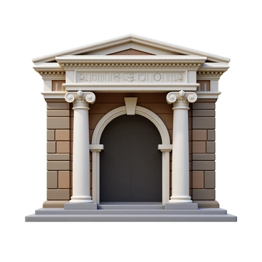 An entrance to a historic courthouse featuring large, ornate columns. The columns have intricate designs and are topped with detailed capitals. Above the columns, there are elegant arches that create a grand entryway. The stonework of the building is aged, displaying a weathered texture. Decorative motifs and carvings can be seen surrounding the entrance, adding to the architectural grandeur. The overall structure conveys a sense of history and tradition.