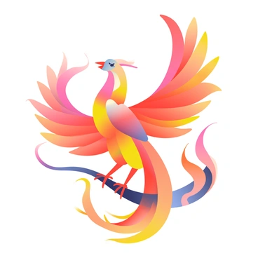 A phoenix made of origami shapes with abstract flames surrounding it