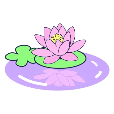 A pink lotus flower is situated on the surface of a tranquil body of water. The flower has wide, delicate petals that are fully open, showcasing its intricate details. The water surrounding the lotus is perfectly still, creating a flawless reflection of the flower above. The reflection mirrors the petals and the central yellow stamen, forming a symmetrical image below. Gentle ripples near the edges of the water highlight the serene environment. In the background, green lily pads float peacefully, adding to the composition.