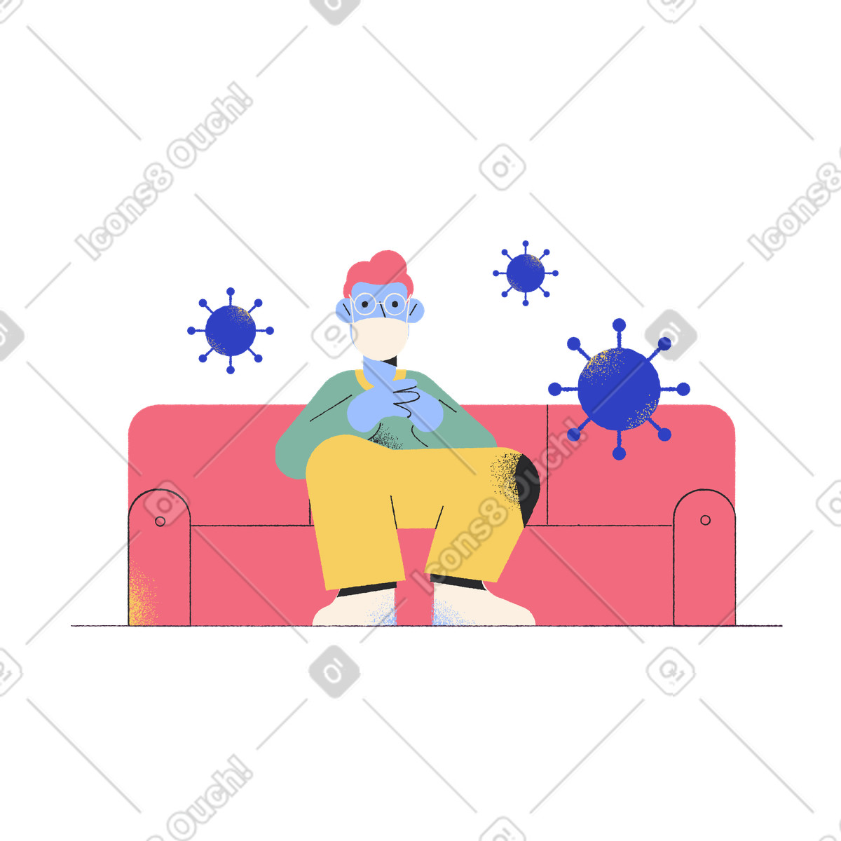 Uomo in maschera e virus illustrazione stile Pablo scarica PNG, SVG