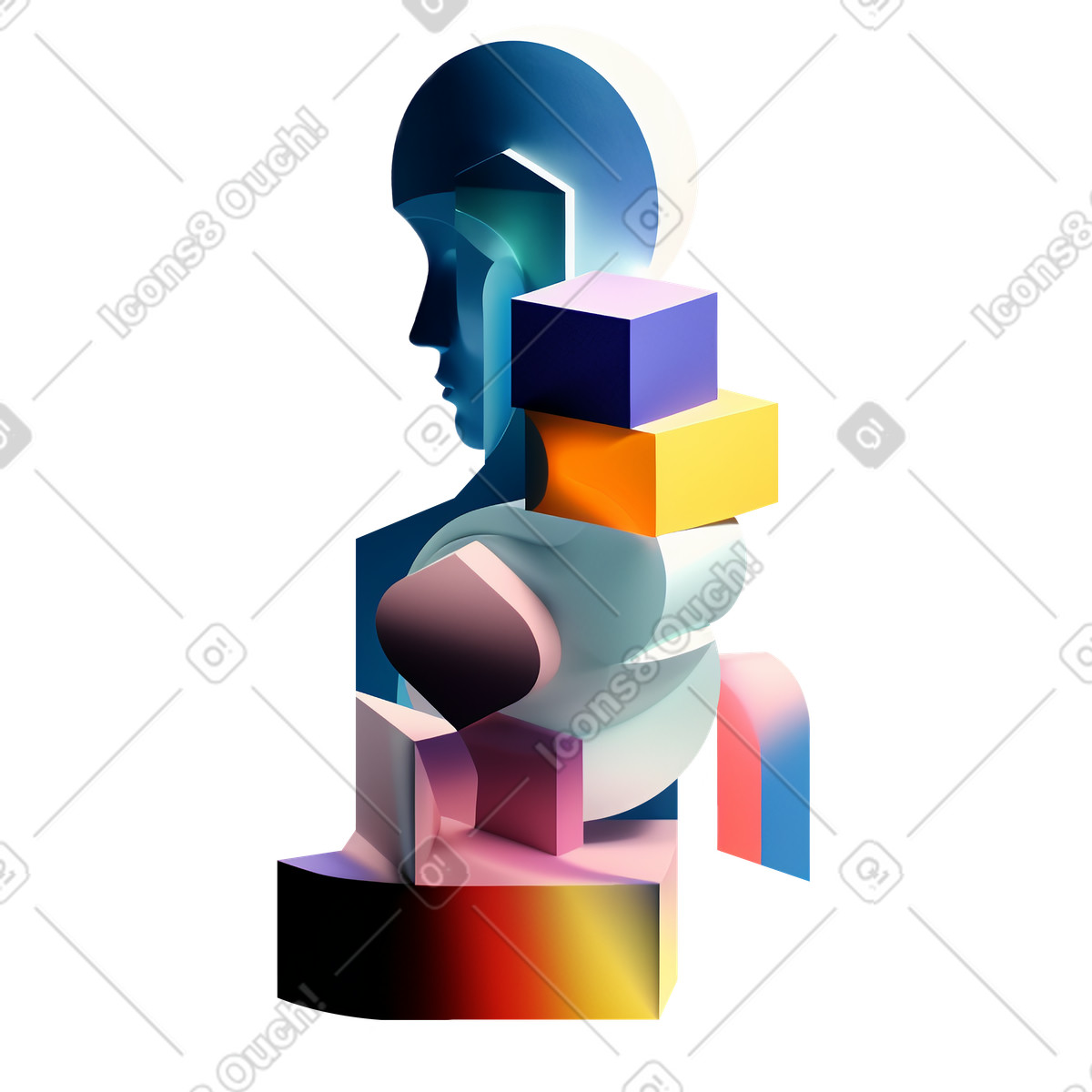 下载 3D Construction 风格的 带有头部轮廓的抽象形状 插画，支持 PNG、SVG 格式