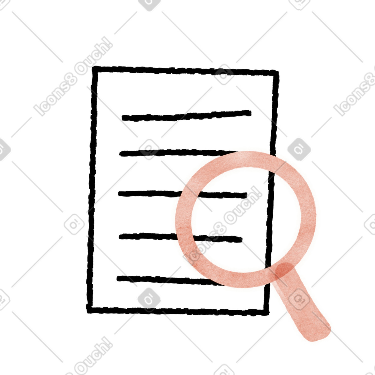 下载 Anthropic Claude Hand Drawn 风格的 Magnifying glass inspecting document symbol for search and review 插画，支持 PNG、SVG 格式