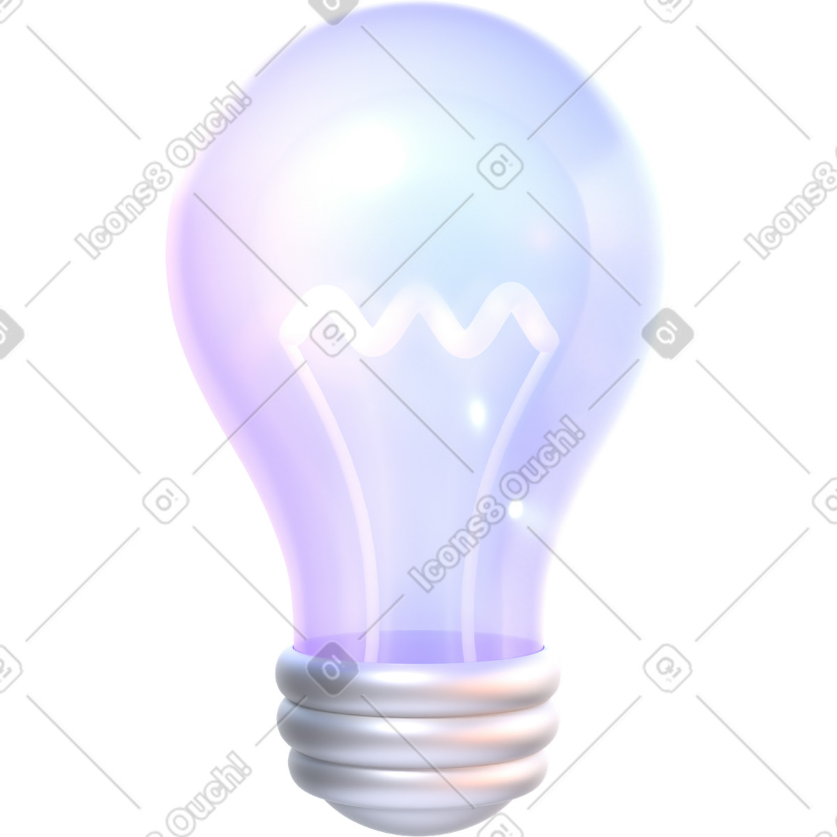 Purple light bulb animated illustration in 3D Glassy style download in GIF, Lottie (JSON), AE