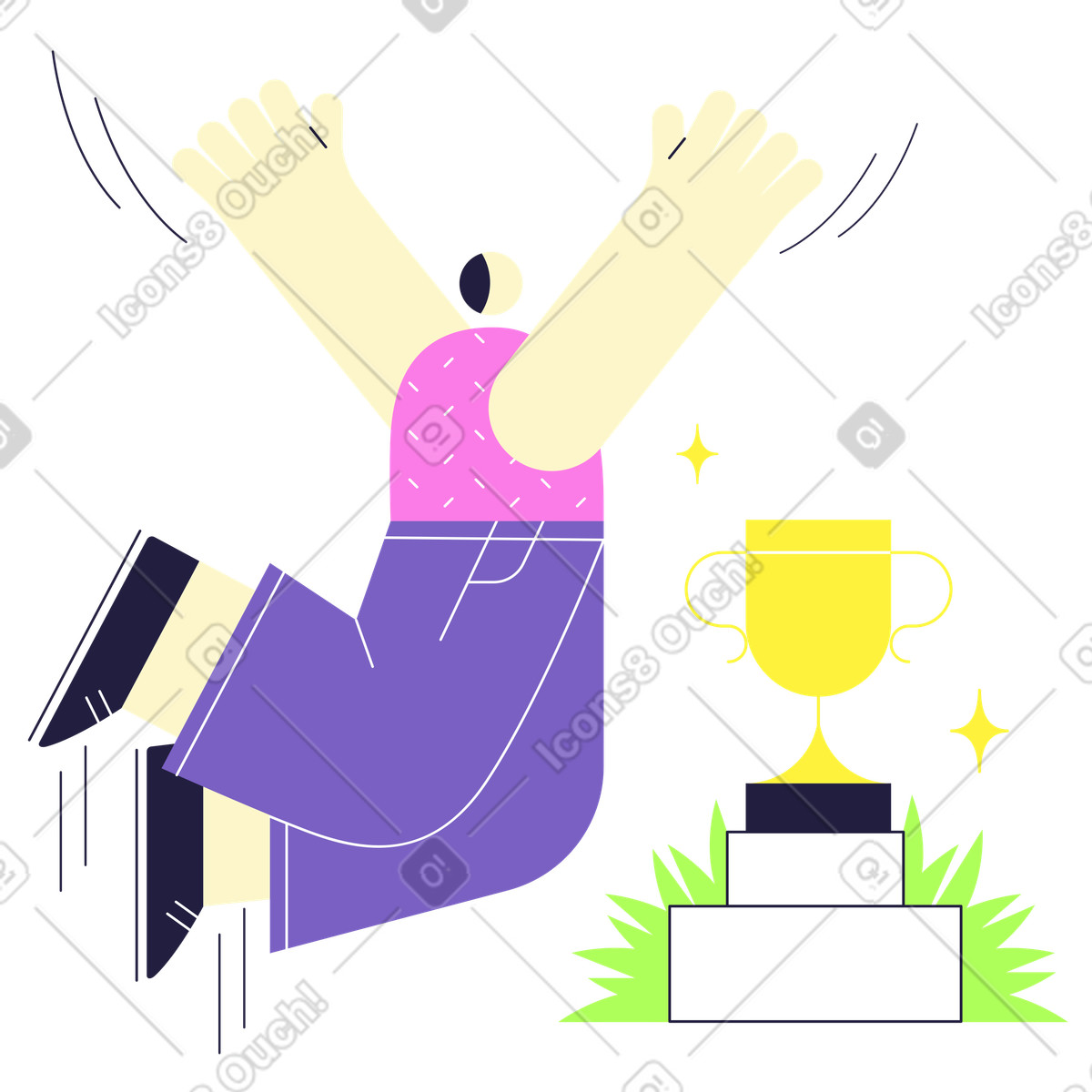 Uomo con trofeo che celebra la sua vittoria illustrazione in stile Mellow scarica in PNG, SVG