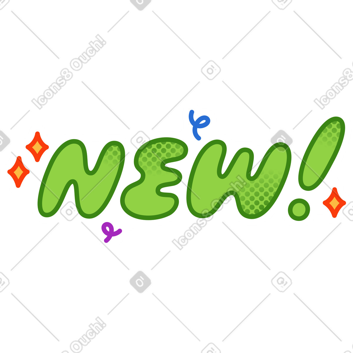 Illustration Autocollant nouveau! texte dans le style Purrfect à télécharger aux formats PNG, SVG