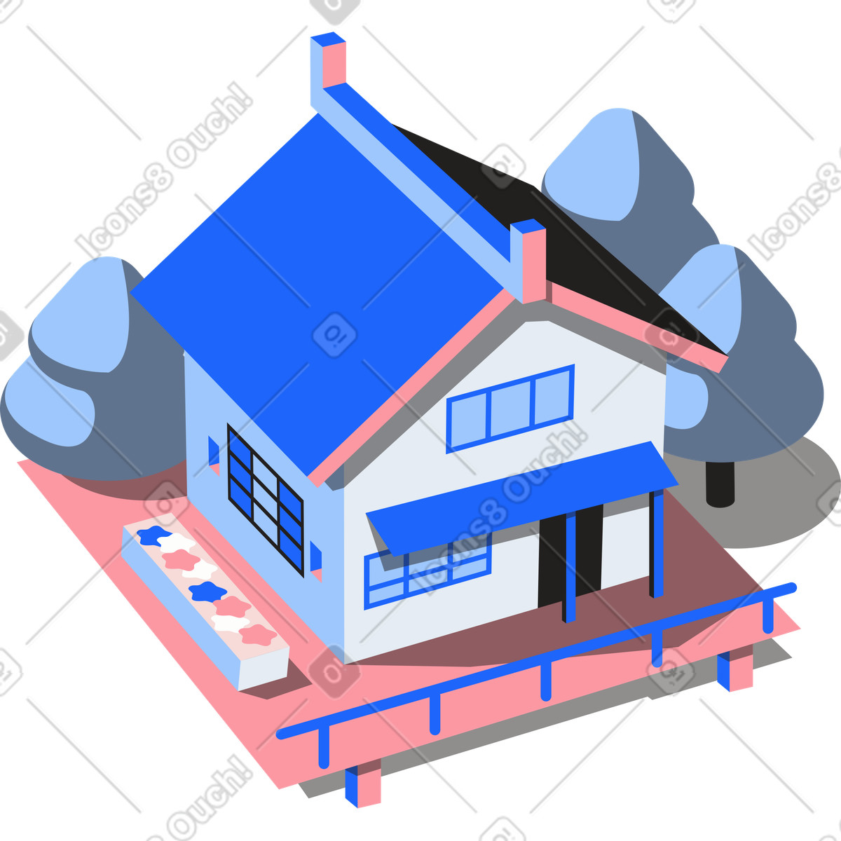 Ilustração de Casa em isometria no estilo Editorial para baixar PNG, SVG