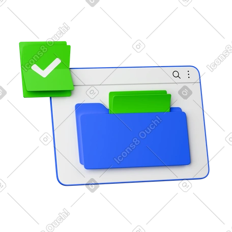 3D Online file storage folder with verified document status icon ...
