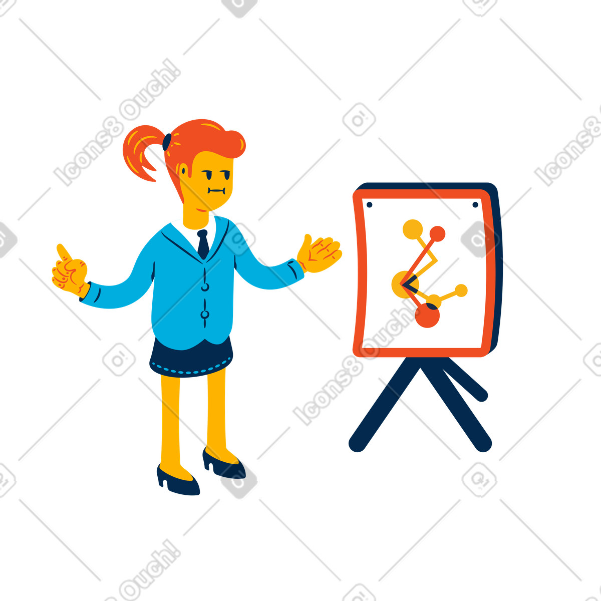 Ilustración Mujer mirando un plan de negocios en estilo Flame a descargar en PNG y SVG