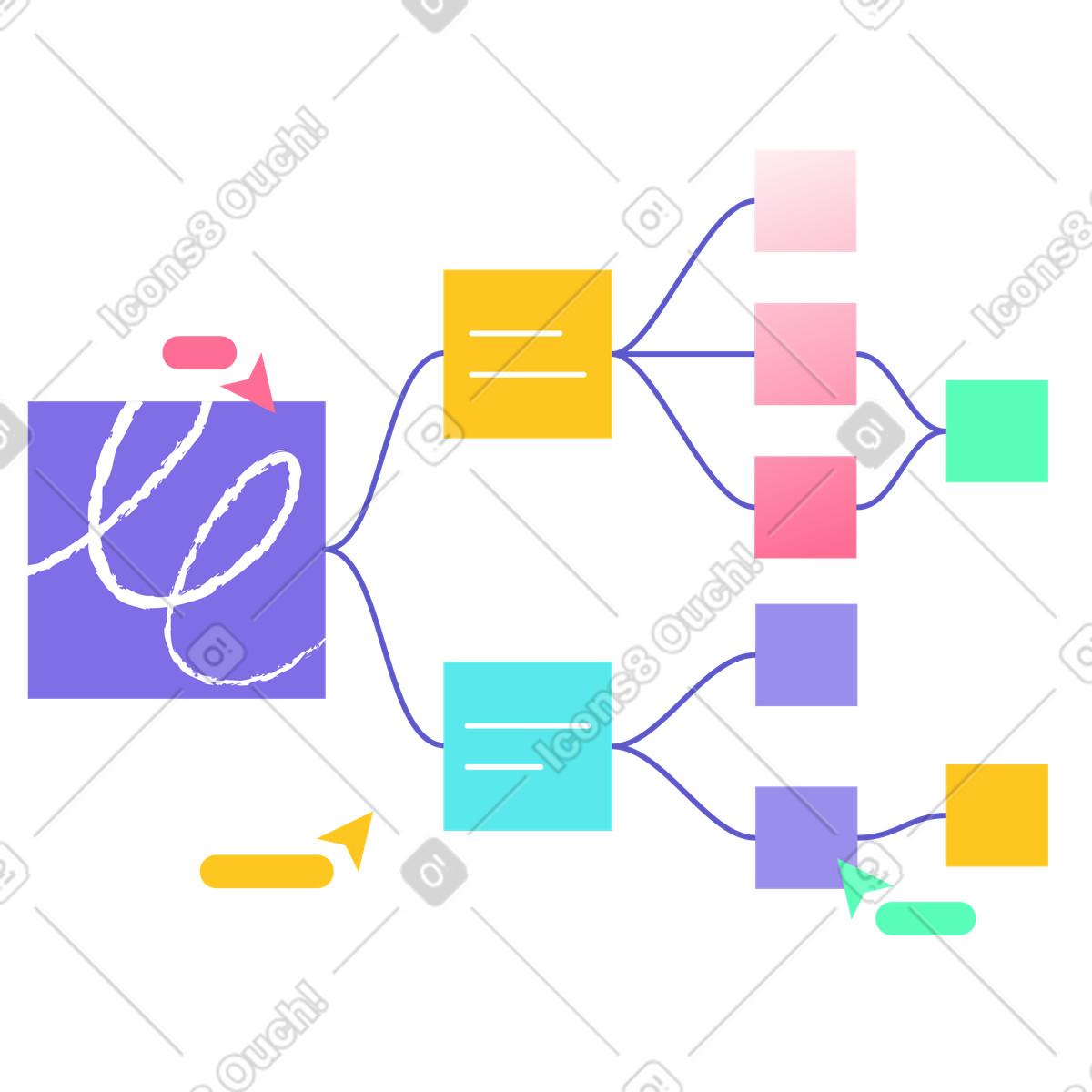 Miro-style brainstorm, Workflow teamwork, Team collaboration and planning board illustration in PNG, SVG