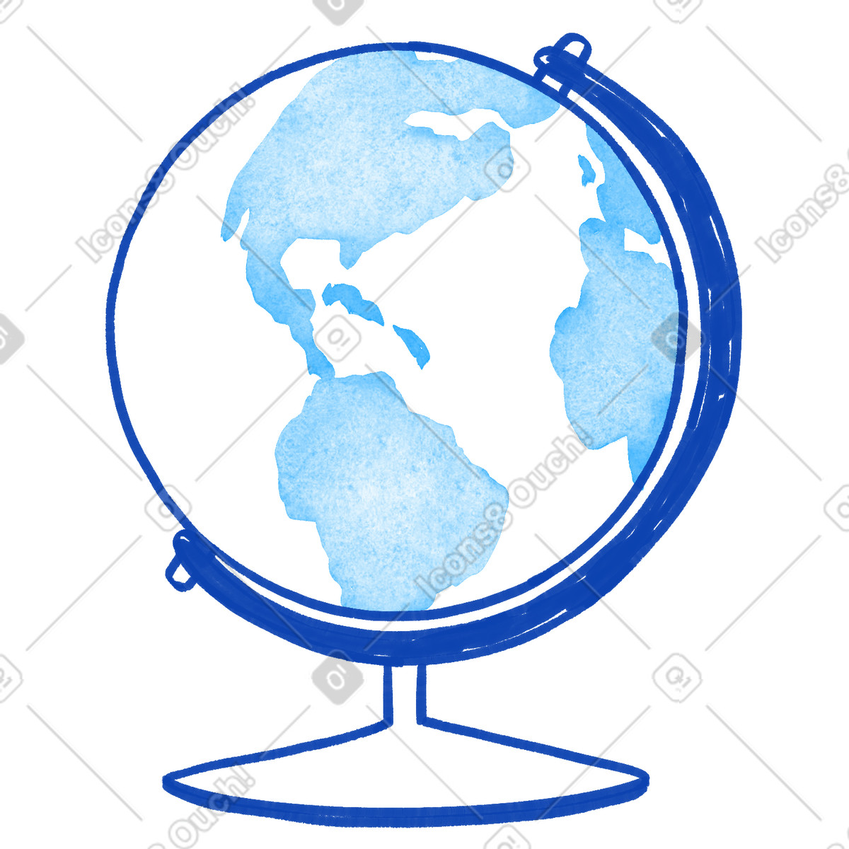 Globe stand highlighting continents for classroom geography and world learning-Illustration im Tint-Stil als Download in PNG, SVG