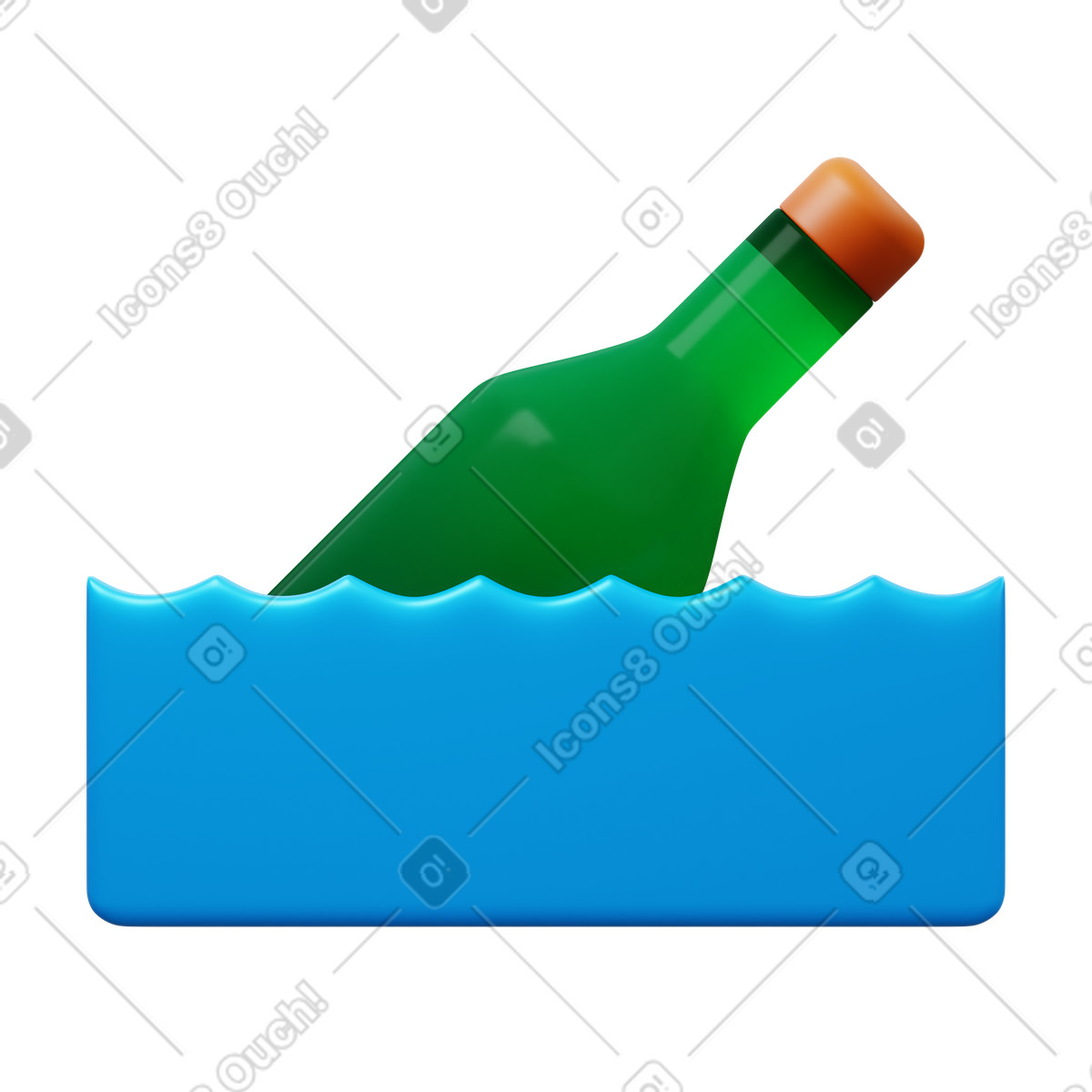 Bottle floating in water illustrazione stile 3D Fluency scarica PNG, SVG