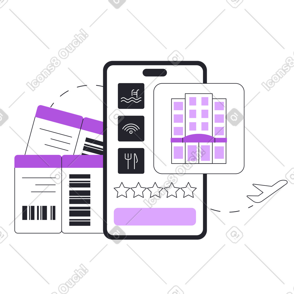 Grapy スタイルの 携帯電話でホテルを予約する のイラストをPNG、SVG形式でダウンロード