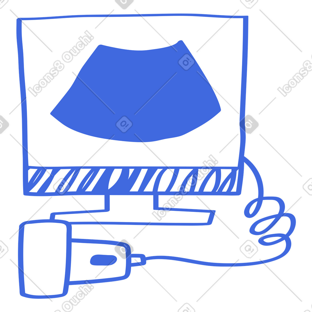 Ballpoint Pen スタイルの Ultrasound monitor displaying scan image with connected medical probe device のイラストをPNG、SVG形式でダウンロード