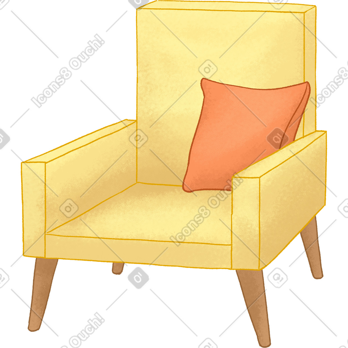 Yellow armchair with pillow illustration in Hue style download in PNG, SVG