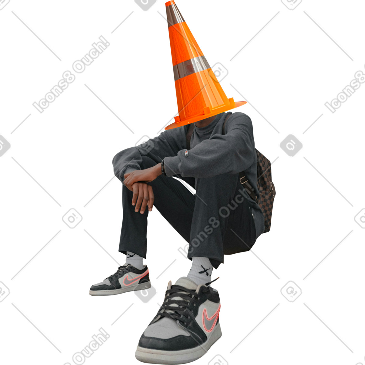 Guy with traffic cone on his head illustration in Energy style download in PNG, SVG