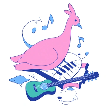 A vulva illustrated with musical notes and instruments, evoking harmony