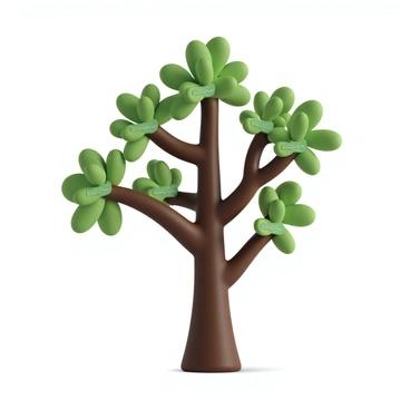 A virtual tree with a trunk that is sturdy and textured, with branches extending out in a structured manner. The branches are designed to resemble a DNS hierarchy, featuring multiple levels with smaller branches splitting off from larger ones. Each branch has nodes that represent different domain levels, with labeled tags such as "Root," "Top-Level Domain," and "Subdomain." The leaves on the tree are digital in appearance, with a glossy finish that reflects light. The background is a soft gradient that allows the tree to stand out distinctly.