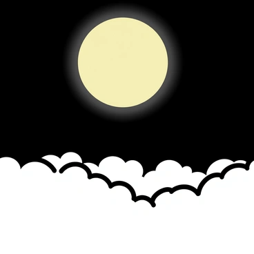 A full moon casting a soft glow over a field of wispy clouds