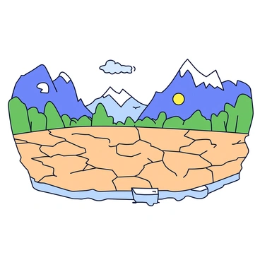 A dried-up reservoir in a mountain valley showing visible cracks