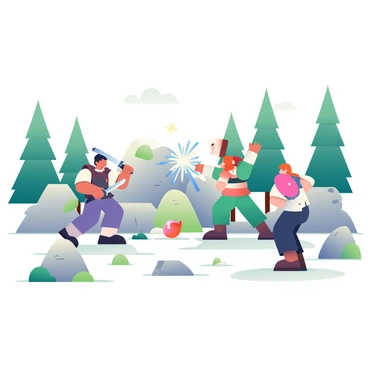 A rugged training ground is visible with rocky terrain and patches of grass. In the foreground, several characters are engaged in practice. One character with short black hair is wielding a gleaming silver sword, executing a precise strike against an invisible opponent. Another character, with long flowing red hair, stands with arms raised, casting a spell that sends shimmering blue sparks into the air. Nearby, a third character with a shield is defending against an imaginary attack, focusing intently. The training ground is surrounded by tall trees and boulders, creating a natural arena for their training. A few scattered training dummies are placed around, showing signs of wear from previous sessions.