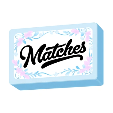 A vintage matchbox sits on a textured surface, showcasing intricate floral designs that wrap around its edges. The floral patterns are filled with swirling vines and delicate blossoms in gradient pastel colors. The box features ornate typography that spells out the word "Matches" in an elegant, stylized font, centrally placed on one side. The background subtly enhances the vintage aesthetic, emphasizing the charm and detail of the matchbox without any distracting elements.