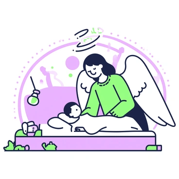An angelic figure standing protectively over a sleeping child, with wings spread wide