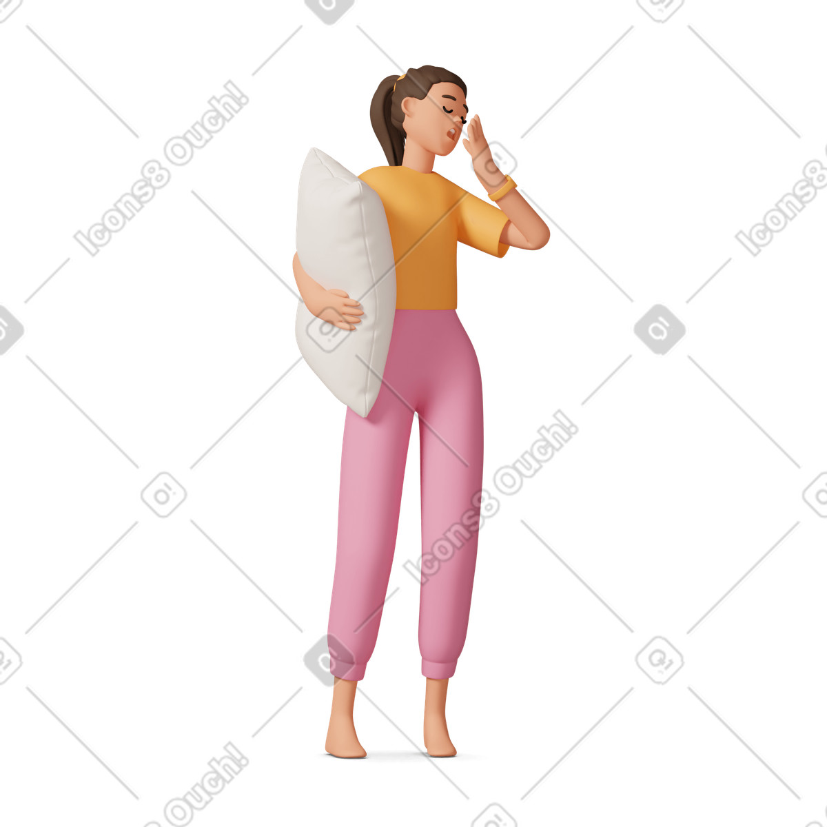 Sleepy woman holding pillow-Illustration im 3D Casual life-Stil als Download in PNG, SVG