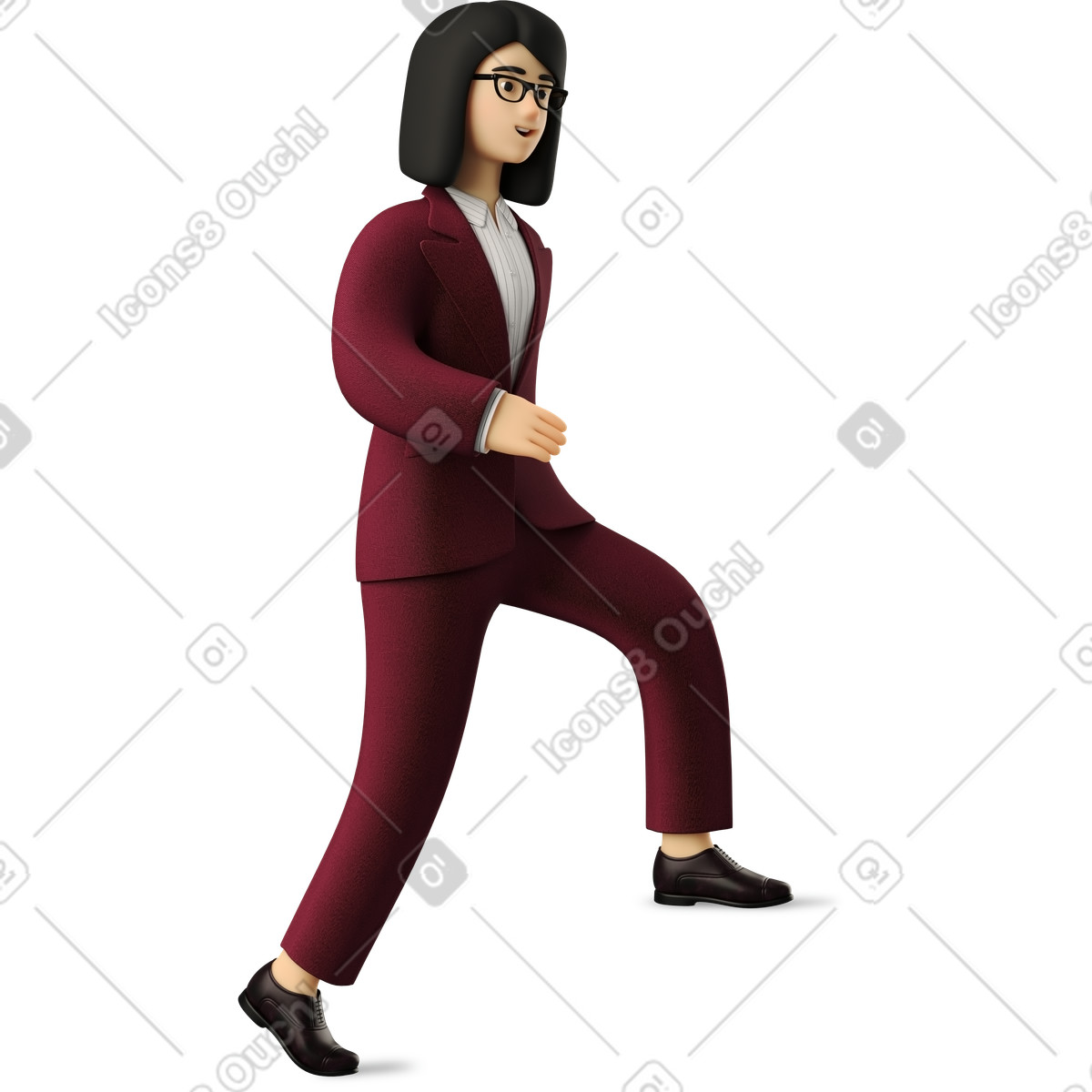 Stepping businesswoman in red suit illustration 3D Business style download PNG, SVG