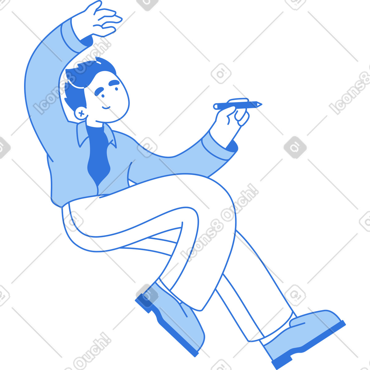 Man with pencil illustration in Sky style download in PNG, SVG