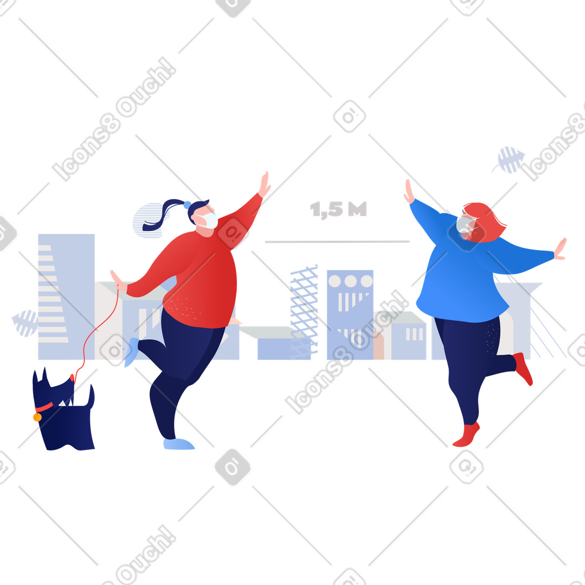 Due donne mantengono una distanza di sicurezza illustrazione in stile Clip scarica in PNG, SVG