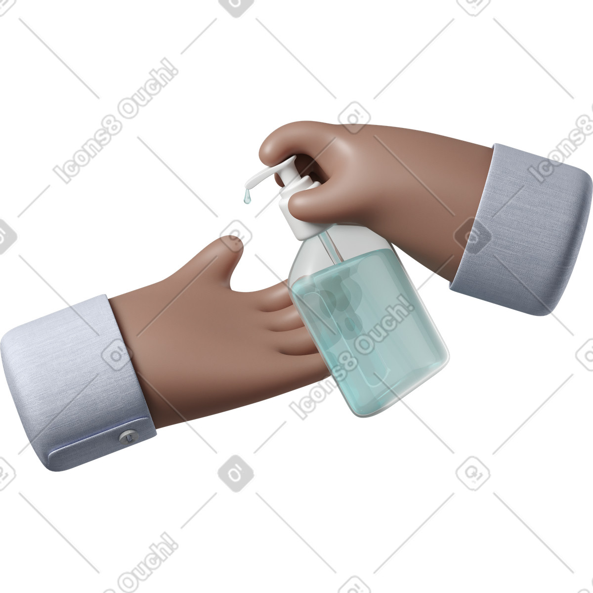 Ilustração de Mãos pele marrom usando desinfetante em no estilo 3D Hands Fun&Wild para baixar em PNG, SVG