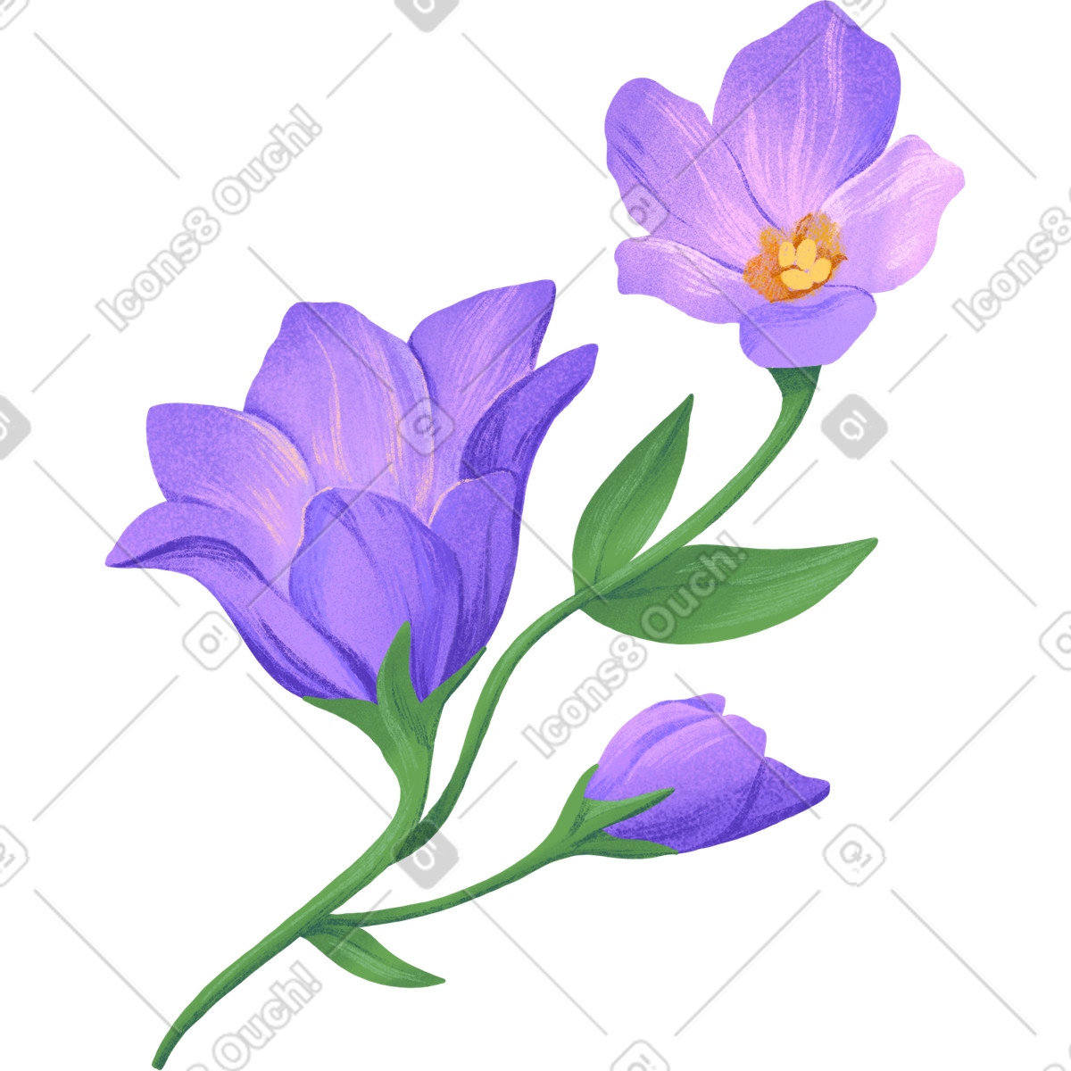 Floral 스타일의 Sprig of eustoma with three lilac flowers 일러스트레이션 PNG, SVG 다운로드
