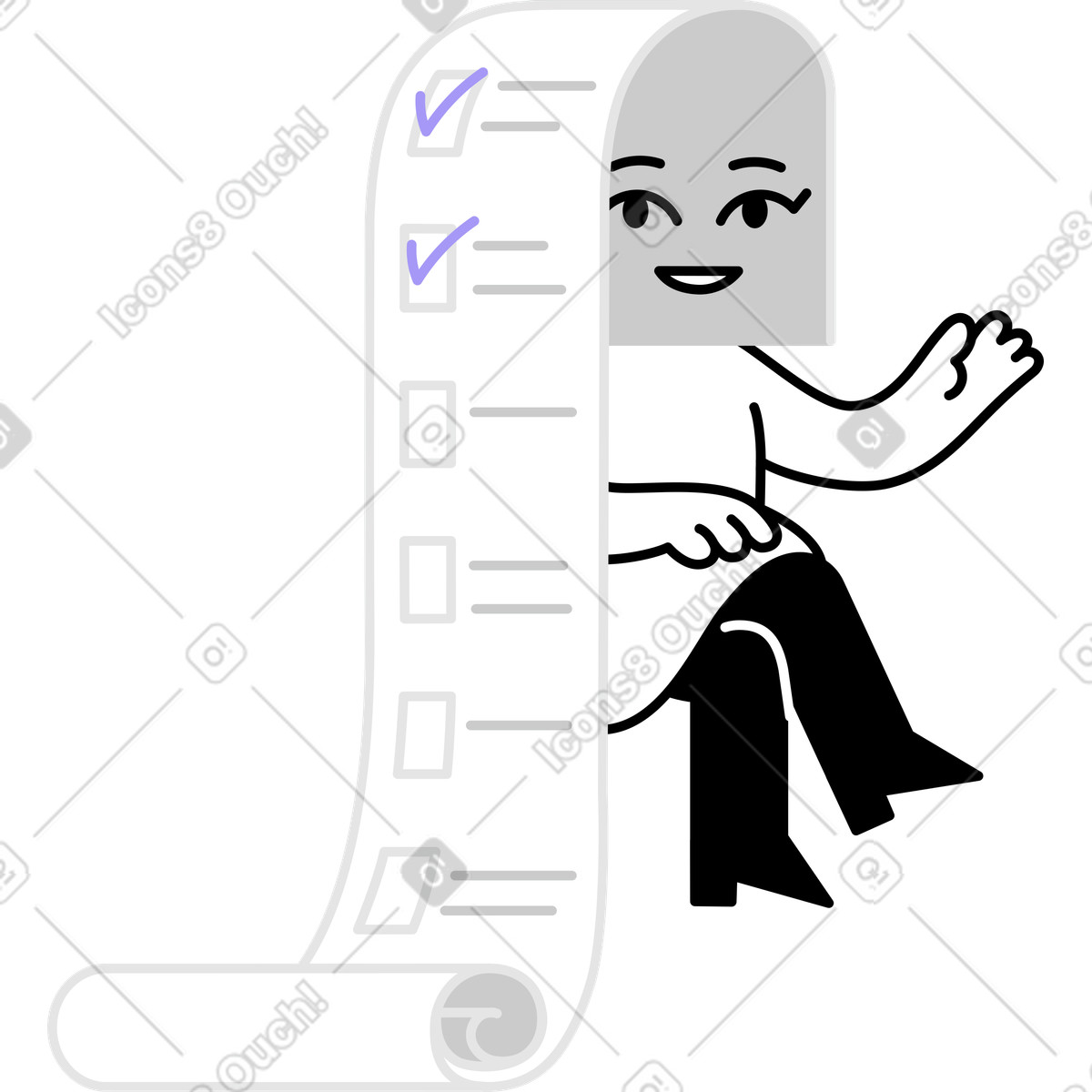 Character with a list-head illustration in Giggle style download in PNG, SVG