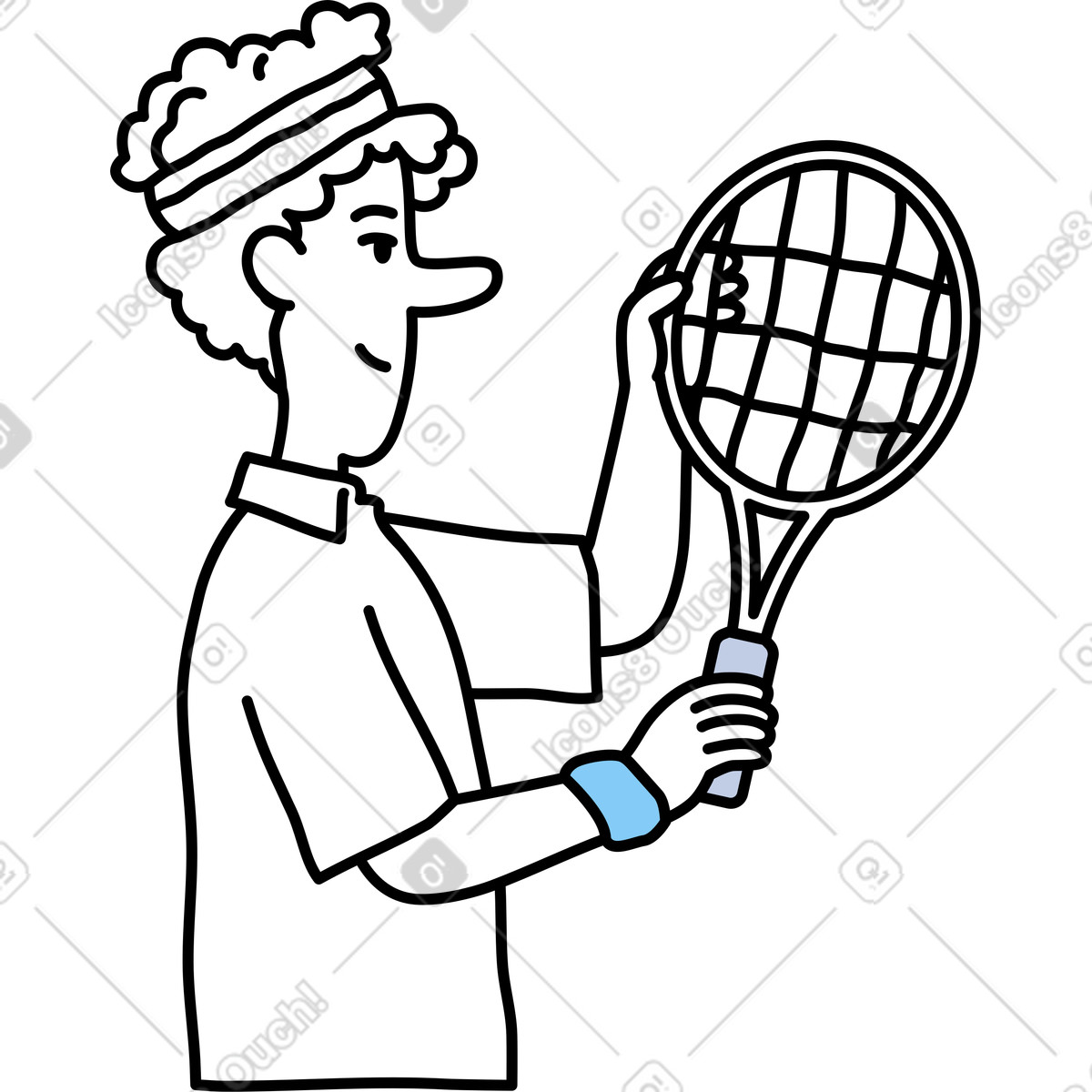 Young man with a racket illustration in Notes style download in PNG, SVG