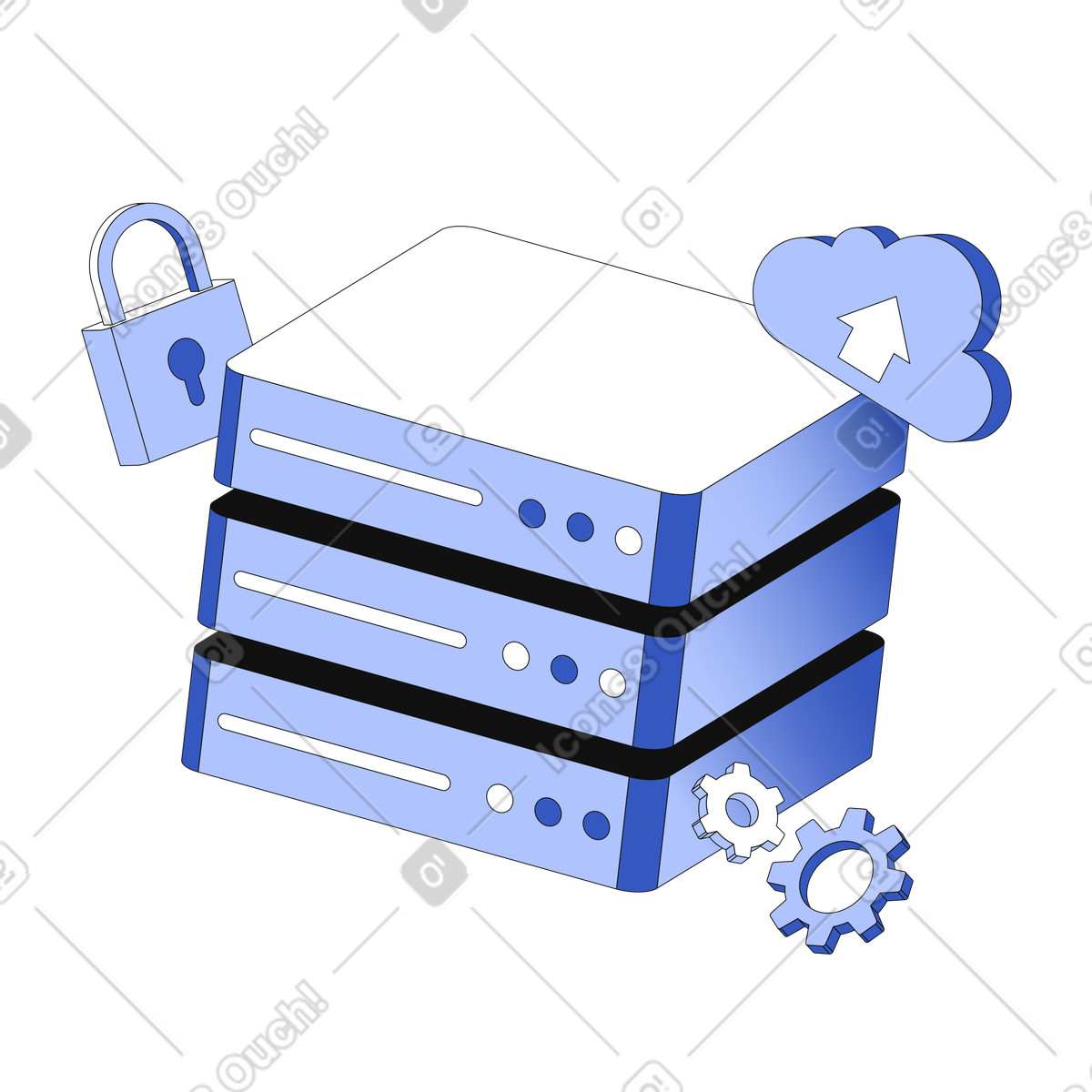 Server hardware and padlock, Security and maintenance of IT infrastructure illustration in PNG, SVG