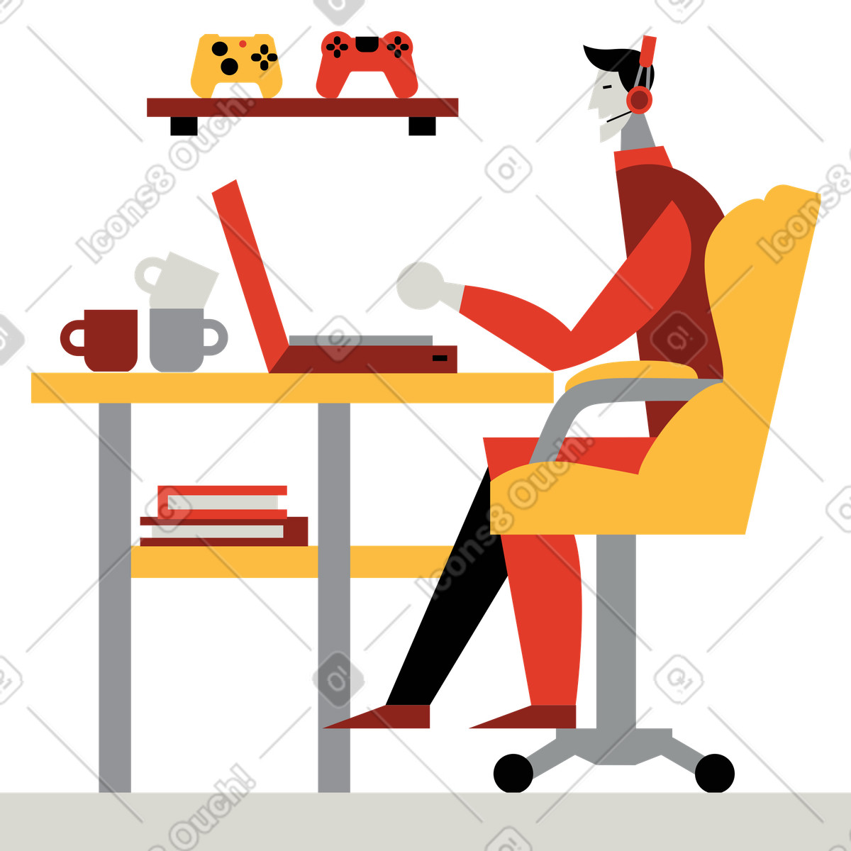 Man giochi in streaming da casa illustrazione stile Burgundy scarica PNG, SVG