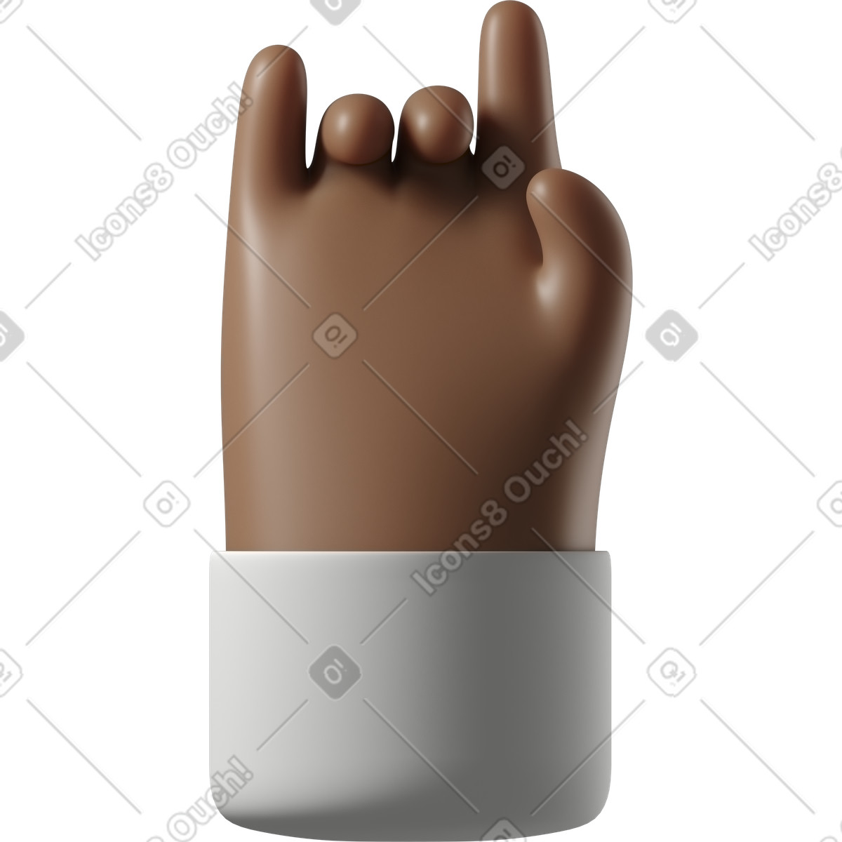 Mano di pelle marrone scuro che fa un segno roccia illustrazione in stile 3D Hands Fun&Wild scarica in PNG, SVG