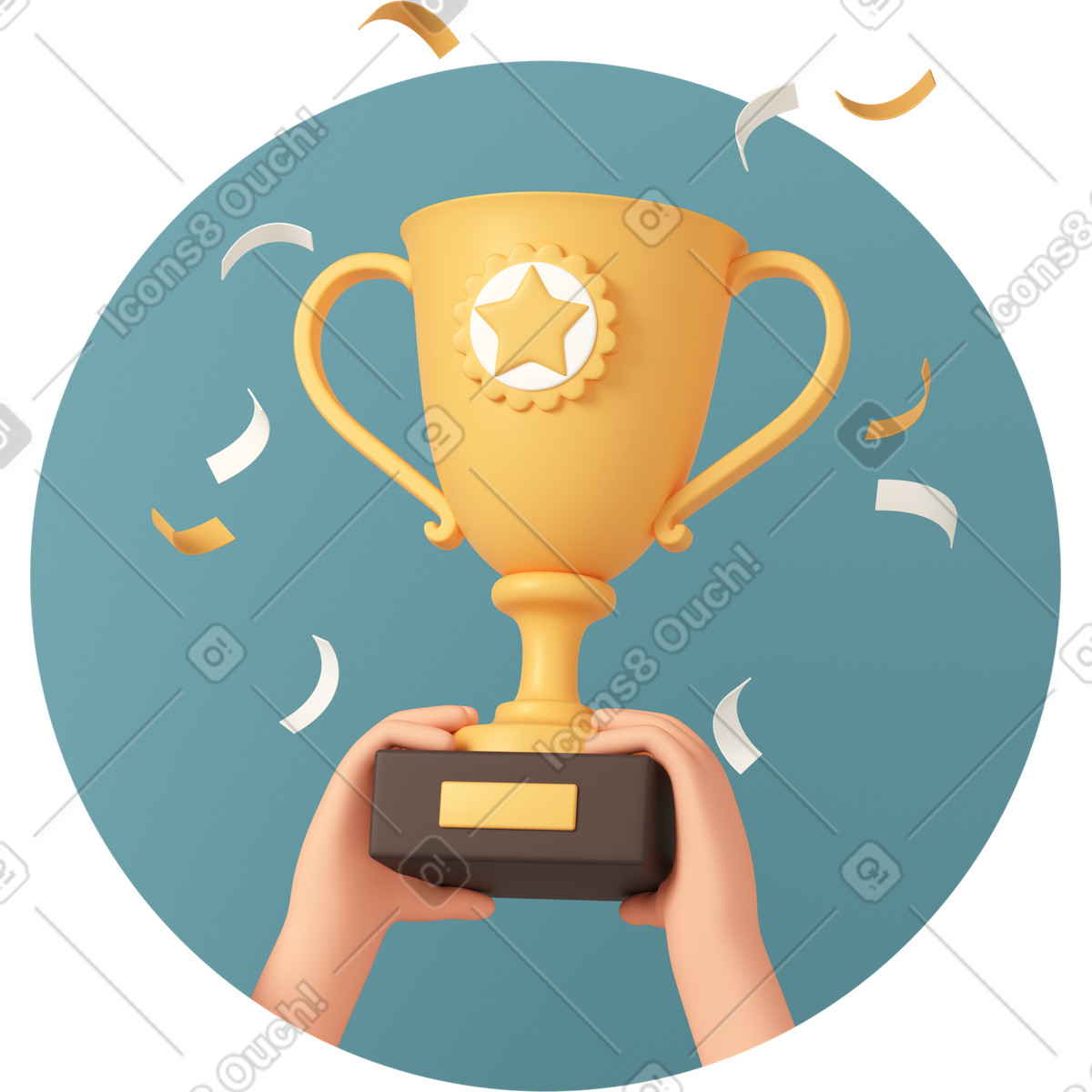 Анимированная иллюстрация Hands holding gold trophy cup в стиле 3D Casual life — скачать в форматах GIF, Lottie (JSON), AE