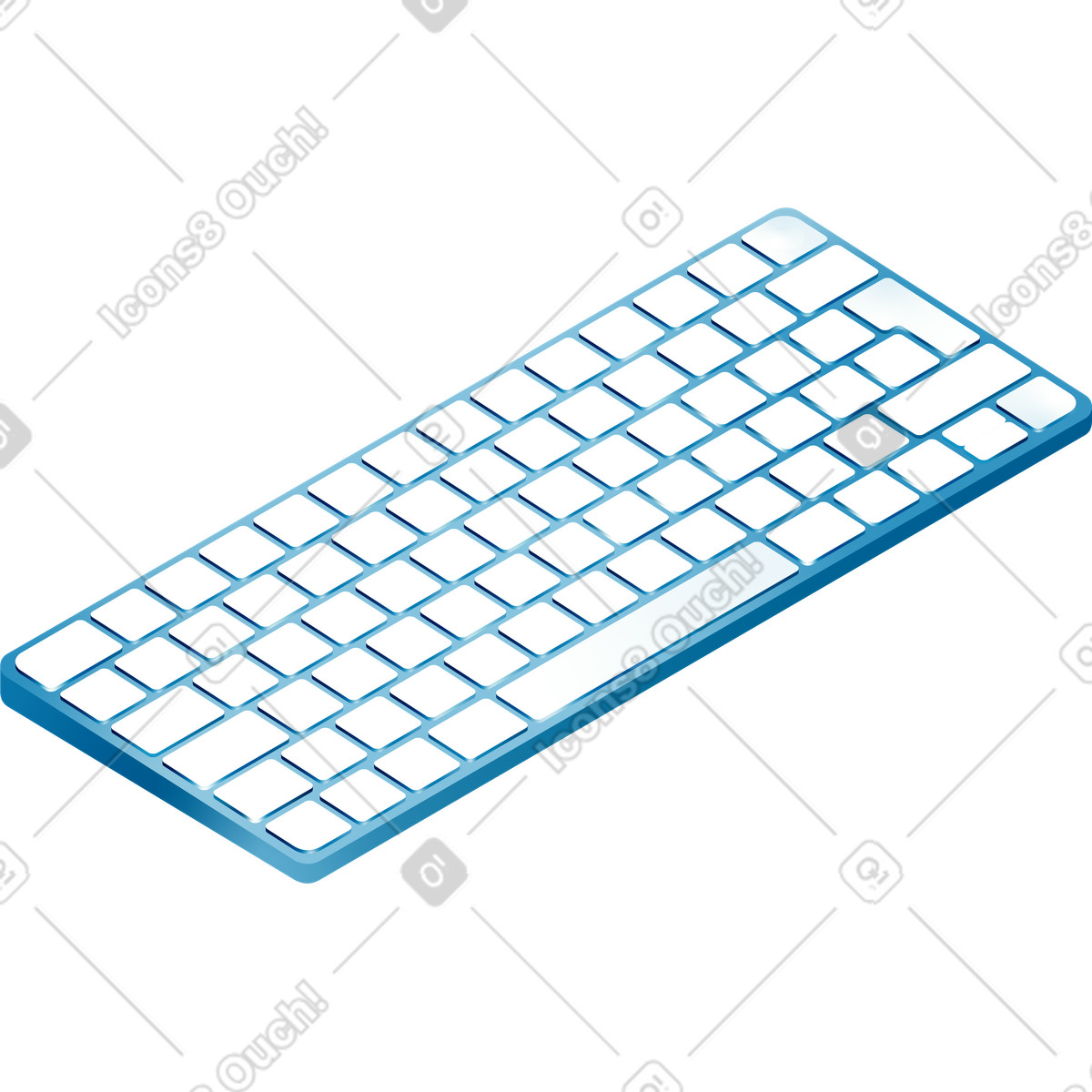 Isometric wireless keyboard illustration in Glare style download in PNG, SVG