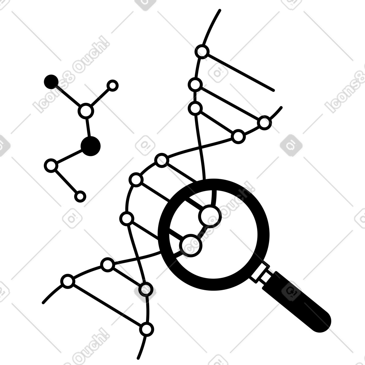 Dna strand under magnifying glass for genetic research and analysis-Illustration im Notion Line Art-Stil als Download in PNG, SVG
