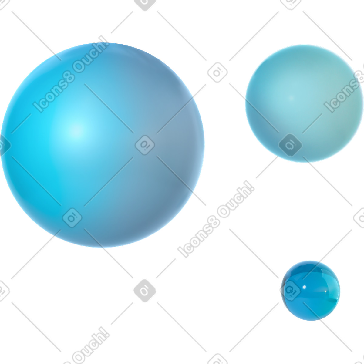 Three monochrome plastic spheres illustration in 3D Glassy style download in PNG, SVG