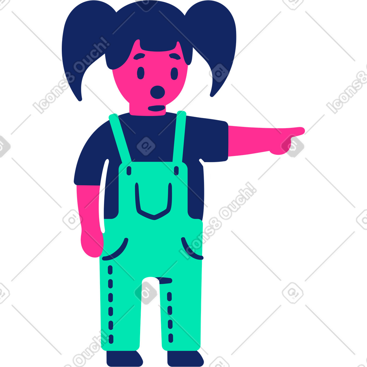 Ilustración Niño sorprendido señalando en estilo Cyborg a descargar en PNG y SVG