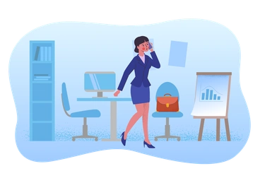 A woman talking on the phone in an office - Pale style illustration